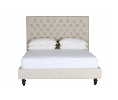 deep buttoned bed in linen 