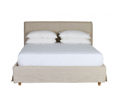 Queen size bed with linen slipcover 