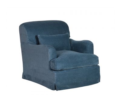 blue chenille upholstered slipcover chair 