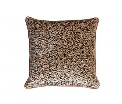 Small print leopard print cushion with piping 