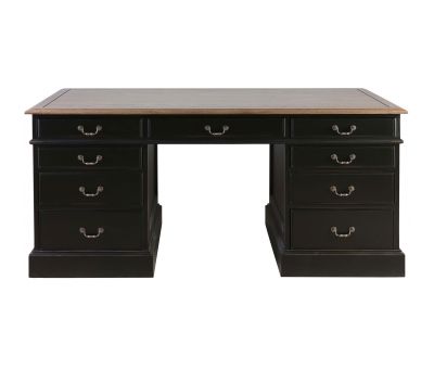 Block & Chisel antique weathered oak pedestal desk with matt black finish