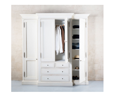 Block & Chisel weathered oak breakfront closet in Antique White