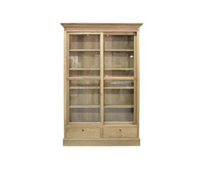 Block & Chisel solid weathered oak glass fronted bookcase