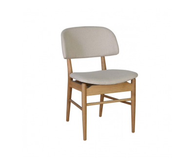 Block & Chisel beige linen upholstered dining chair with oak wood legs
