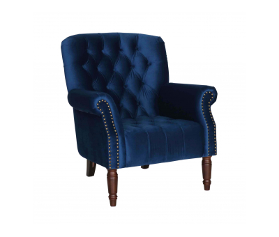 navy blue velvet occasional armchair with tufted details