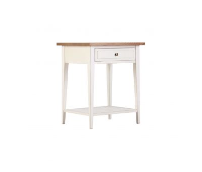 Block & Chisel weathered oak pedestal with an antique white base