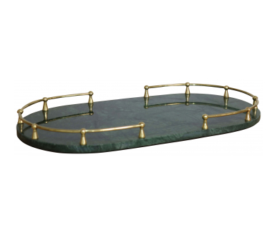 Block & Chisel oval green marble tray with steel frame 