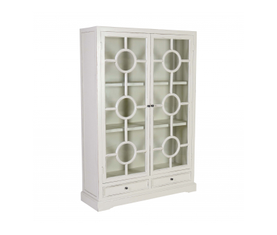 Block and chisel white display cabinet with glass doors