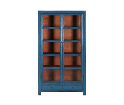 Blue lacquered chinese cupboard with drawers and doors