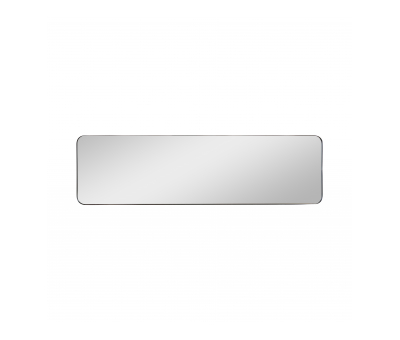 Rectangular mirror with metal frame and curved corners