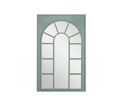 Cathedral mirror with green metal frame