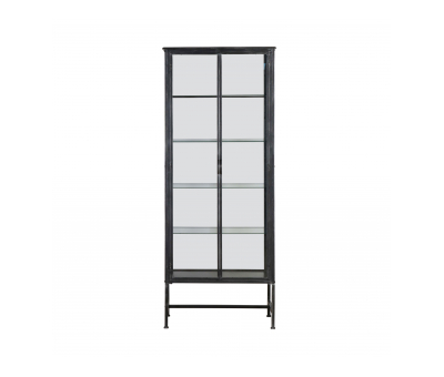 Metal-frame cabinet with glass doors and shelves