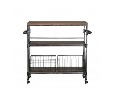 Wood and metal trolley with wire baskets