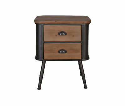 Wood and metal industrial bedside with 2 drawers