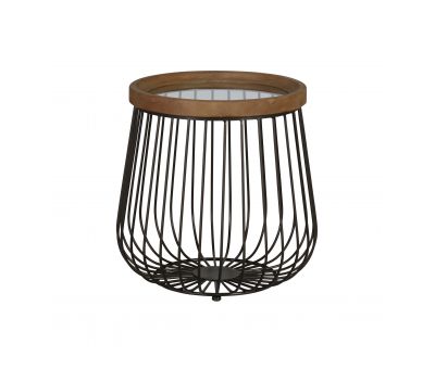 industrial caged side table with glass top