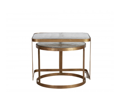 set of nesting table bronze metal frame and glass top