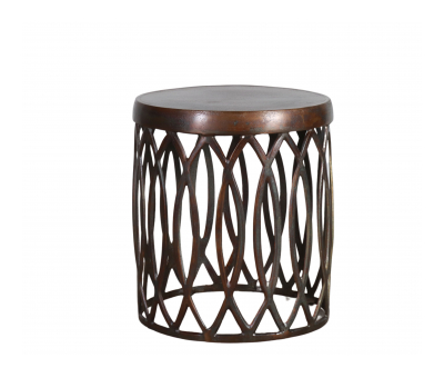 round metal side table with cut out detail