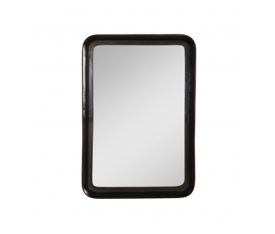 Rectangular mirror with metal frame and curved corners