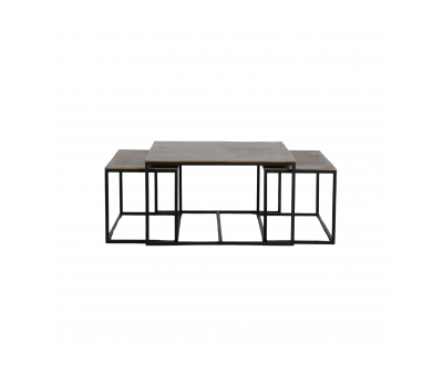 Nesting coffee tables metal with antique brass tops