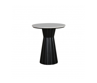 black metal side table with white marble top