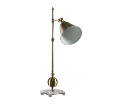 Block & Chisel iron lamp with antique brass finish and clear crystal base