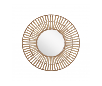 Round mirror with sunburst pattern of bamboo and plywood combo