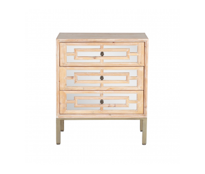 Jasmine Bedside Table - wooden bed side table with 3 drawers and graphic pattern. 