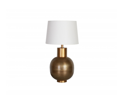 Table lamp with brass base and white shade 