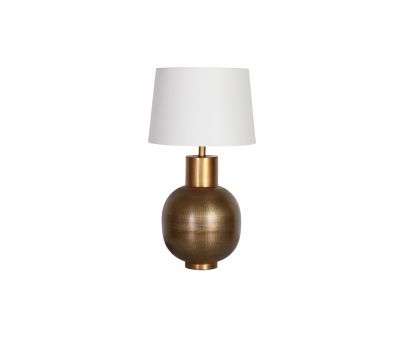 Table lamp with brass base and white shade 