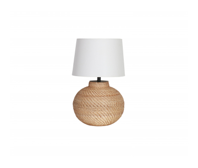 table lamp with rattan base and white shade
