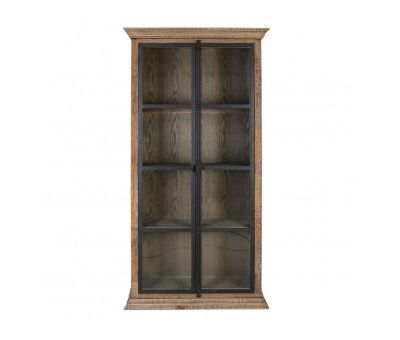 wooden bookcase with glass panel doors 