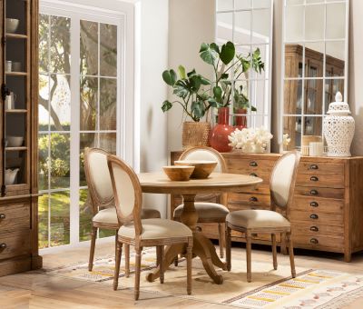 Kent round dining table in weathered oak