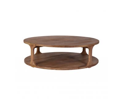 solid round elm coffee table with solid bottom base