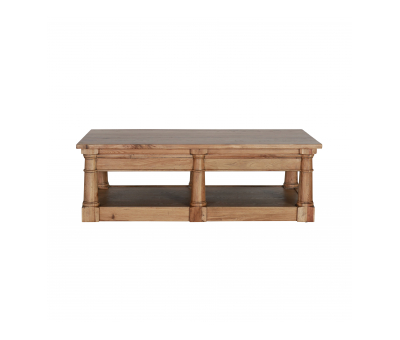 block and chisel wooden coffee table with bottom shelf