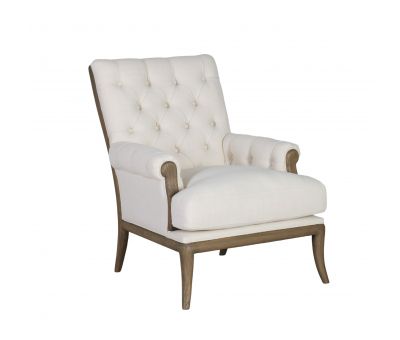 cream upholstered chair with buttoned detail and oak frame Château collection