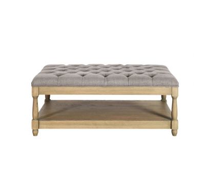 grey deep buttoned ottoman with wooden base Château Collection 