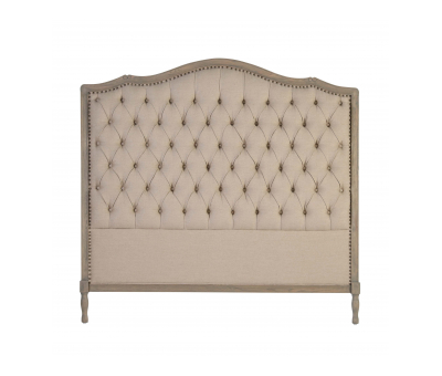 Block & Chisel linen upholstered button tufted headboard with wooden frame