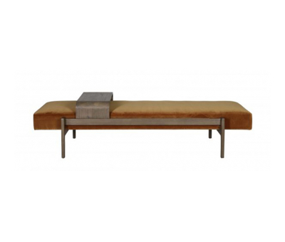 Arabel Day bed in gold camel velvet and a slidable metal table
