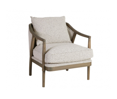 Boucle upholstered armchair with oak frame 