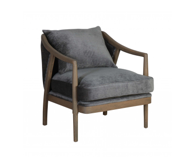 grey velvet accent chair with oak frame
