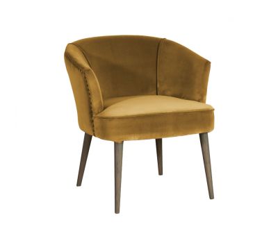 Old gold velvet tub chair with oak legs