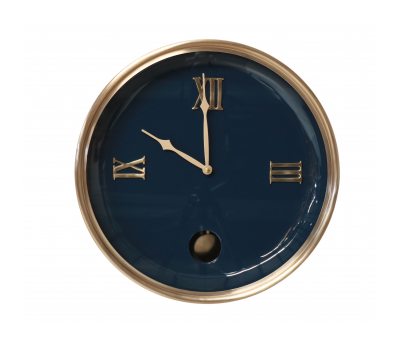brushed metal clock with blue enamel face 