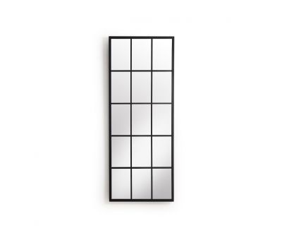 Black metal framed window pane mirror