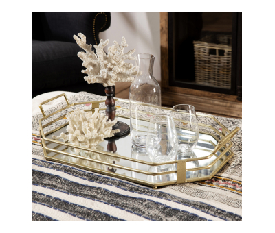 gold metal tray with handles medium 