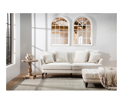 Monroe 3 Seater Sofa in beige fabric and rubber wooden legs