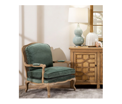 Green velvet Bodine French armchair 