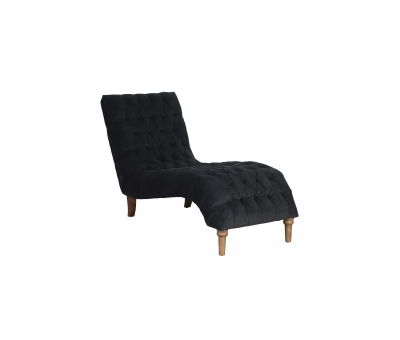 charcoal buttoned chaise with wooden feet