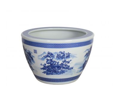 Blue and white ceramic mountain planter 