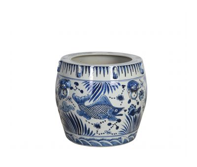 Blue and white ceramic planter 