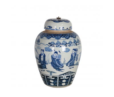 blue and white ceramic jar with lid 
